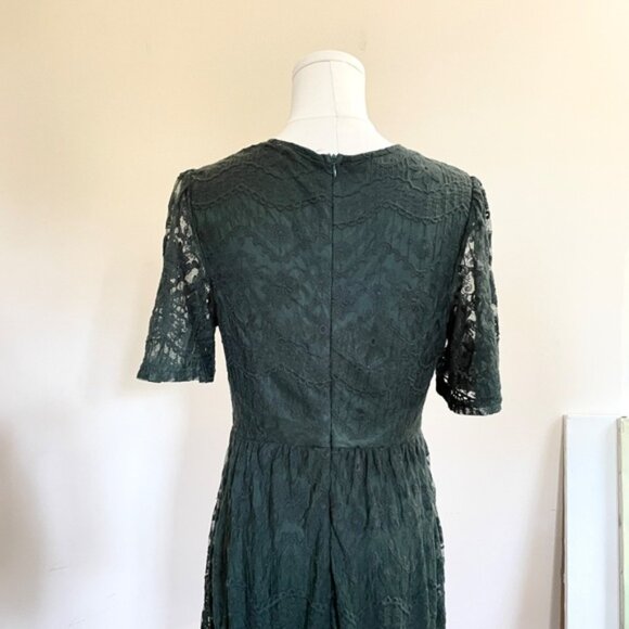 Forest Fairy Lace Midi Dress Medium Romantic Cottage Autumn Wedding Guest Grunge - Picture 6 of 14